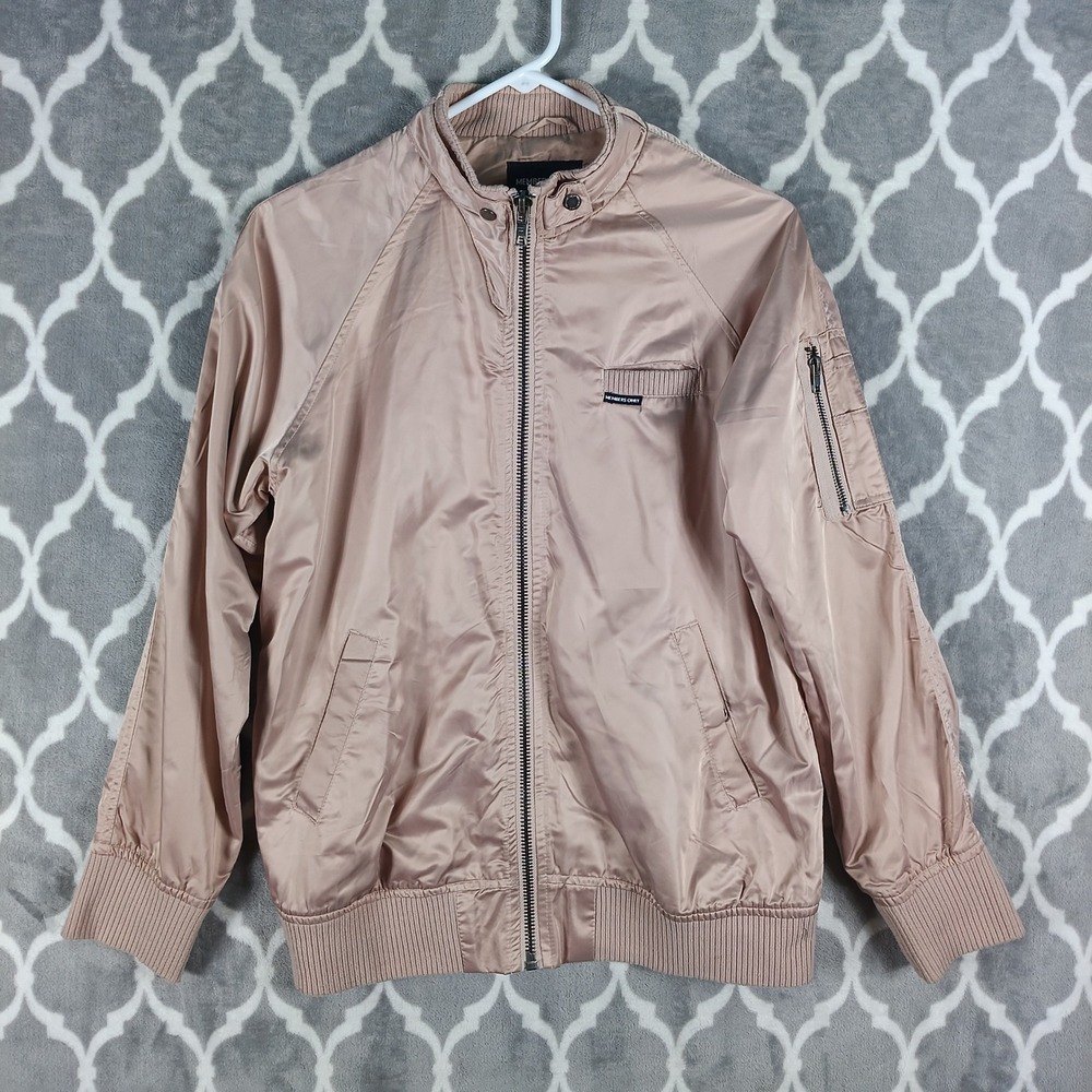 Members Only Bomber Jacket Womens Medium Pink Satin Racer Full Zip Utility